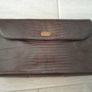 Lesco Vintage Brown Lizard Skin Clutch Handbag    Size 5x10x2